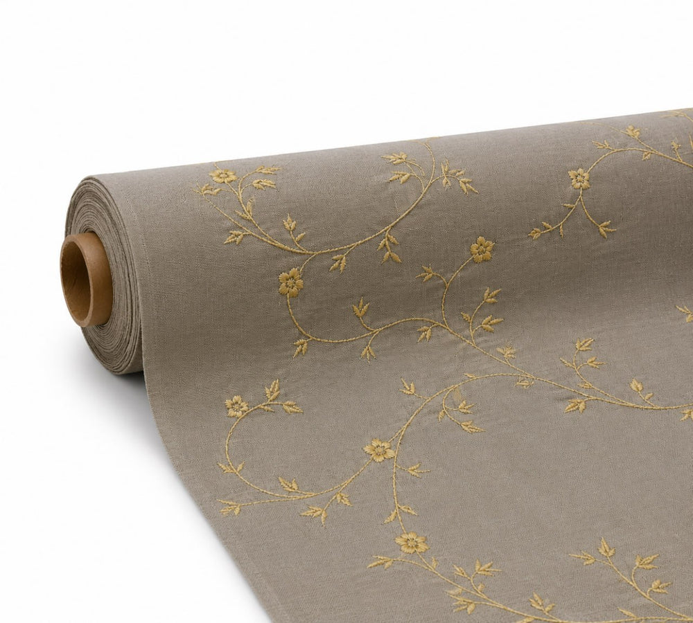 Golden Flower Vine Machine Embroidery Fabric Roll