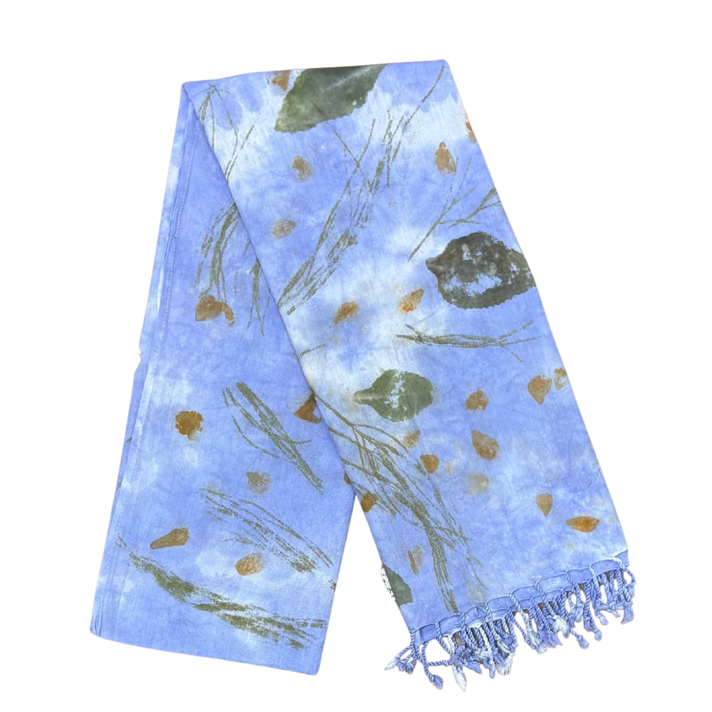 Garten: Blue & White Eco Print Shawl with Natural Cotton Botanical Prints