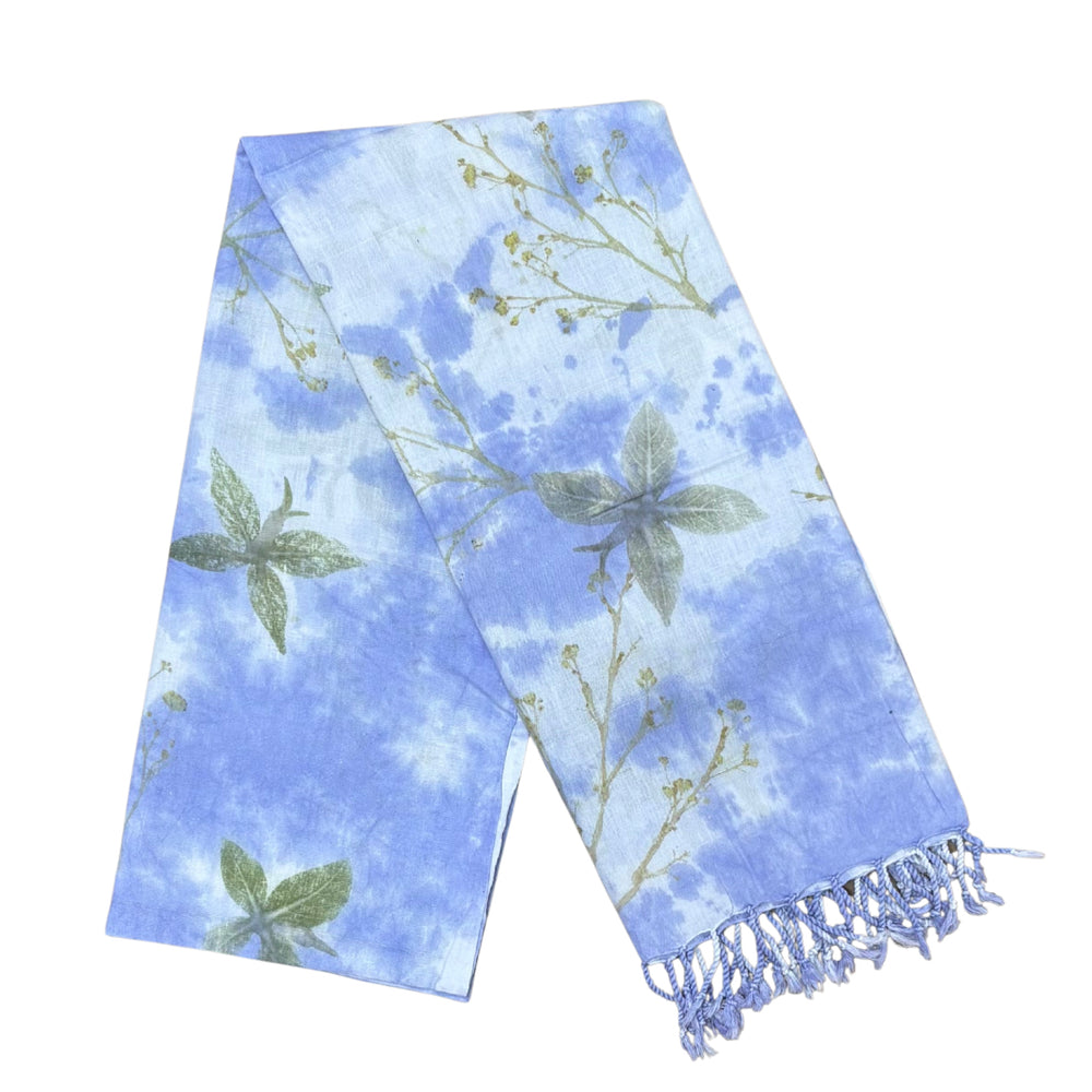 Garten: Blue & White Eco Print Shawl with Natural Cotton Botanical Prints