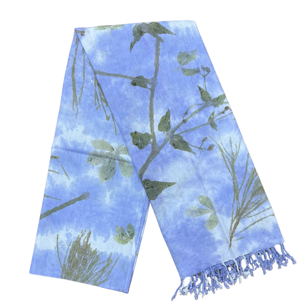Garten: Blue & White Eco Print Shawl with Natural Cotton Botanical Prints