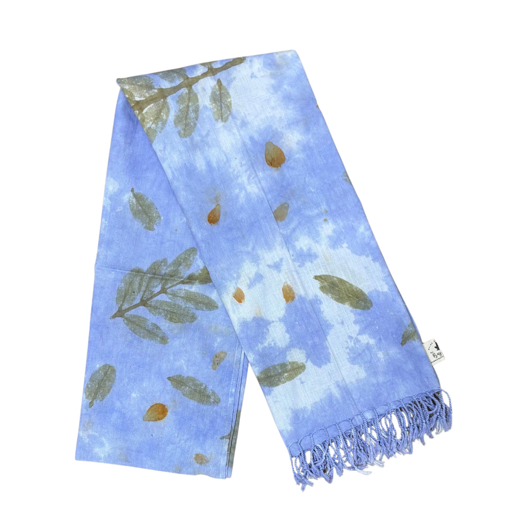 Garten: Blue & White Eco Print Shawl with Natural Cotton Botanical Prints