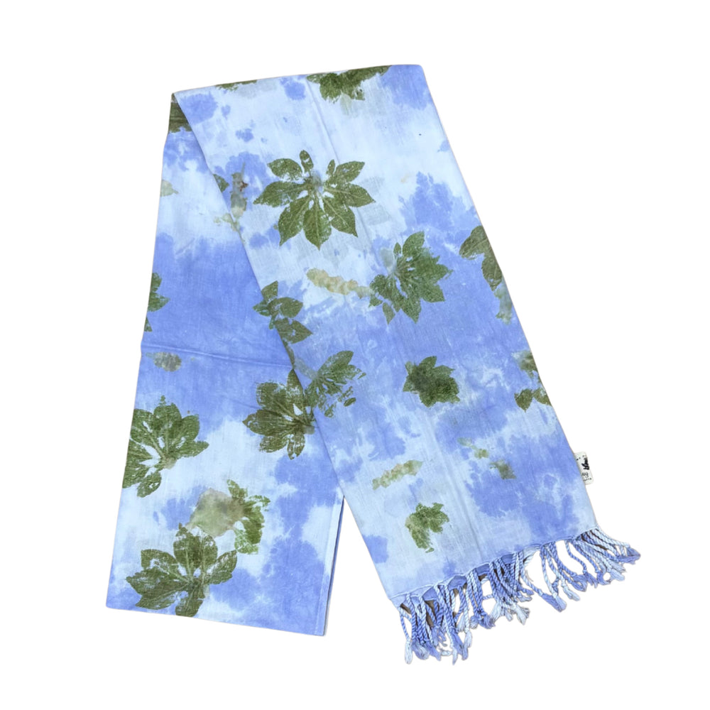 Garten: Blue & White Eco Print Shawl with Natural Cotton Botanical Prints