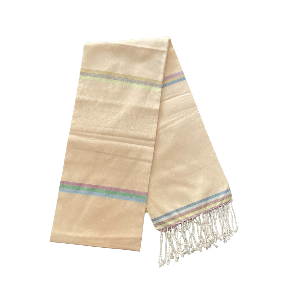 Cotton Shawl with Colorful Stripes: Cream Pink