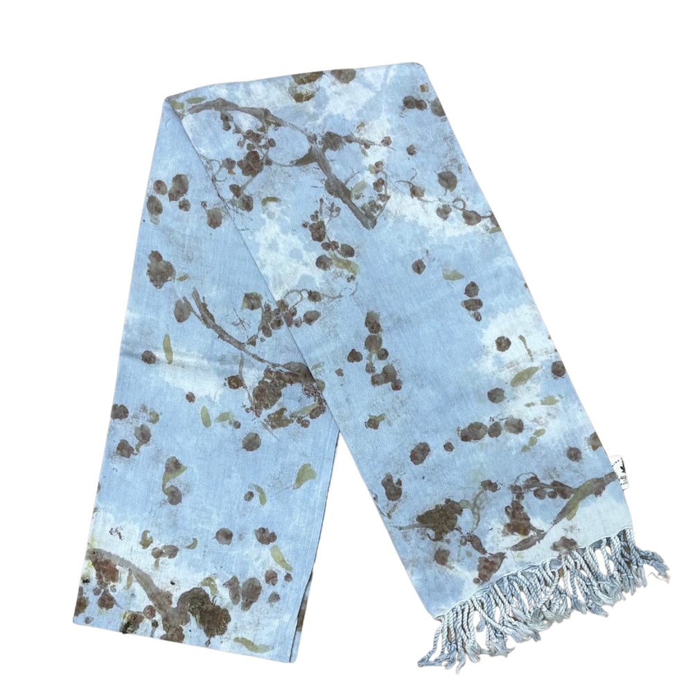 Garten: Light Blue Eco Print Shawl with Natural Cotton Botanical Prints
