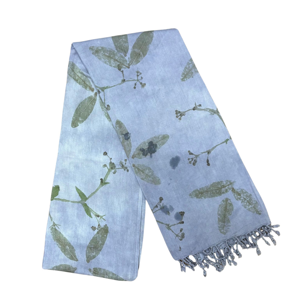 Garten: Light Blue Eco Print Shawl with Natural Cotton Botanical Prints