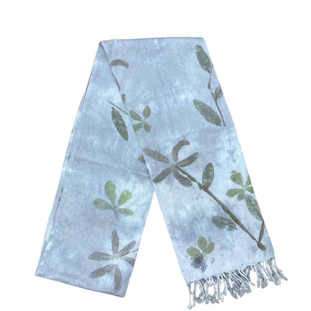 Garten: Light Blue Eco Print Shawl with Natural Cotton Botanical Prints