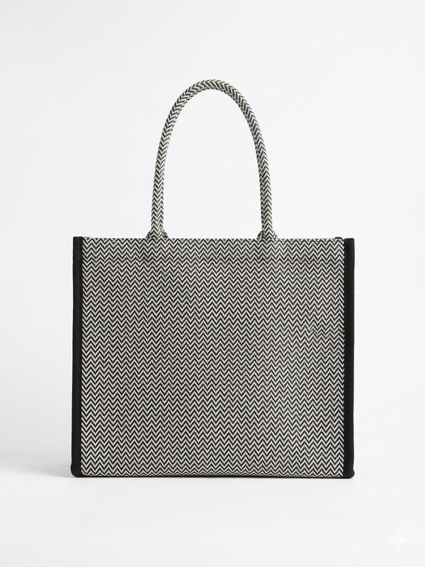 Classic Monochrome Handwoven Cotton Tote Bag (Large)