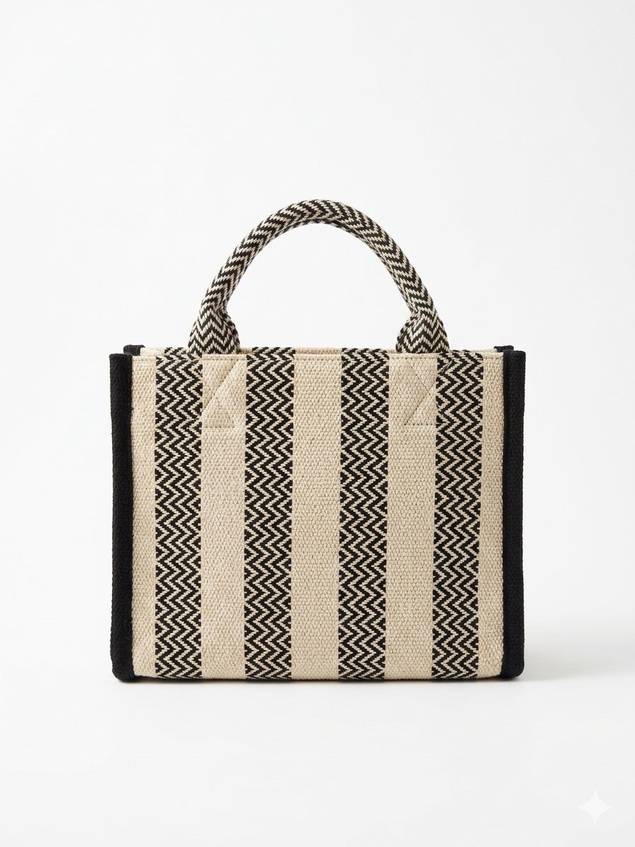Striped Pattern Handwoven Cotton Tote Bag (Small)