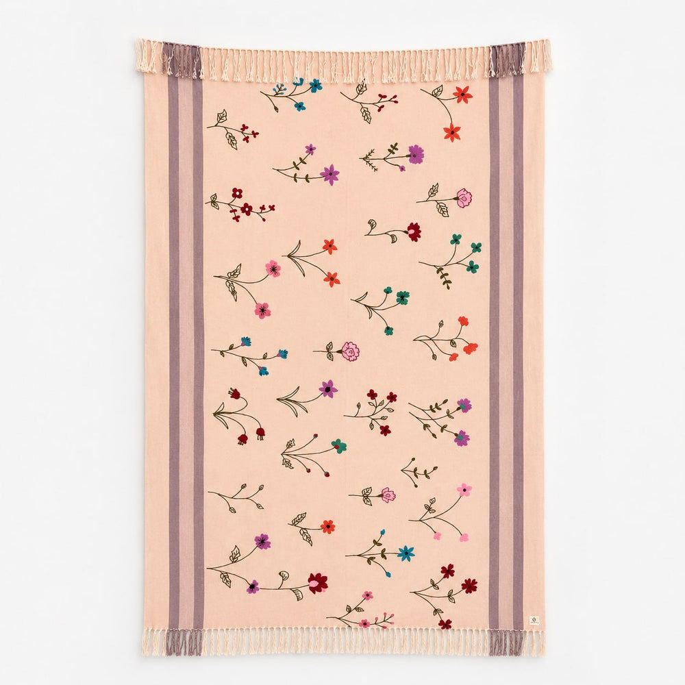 Hand Embroidered Floral Throw (Pastel Pink)