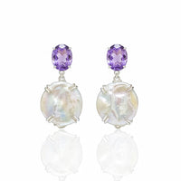 Elegant Coin Pearl and Amethyst Drop Earrings