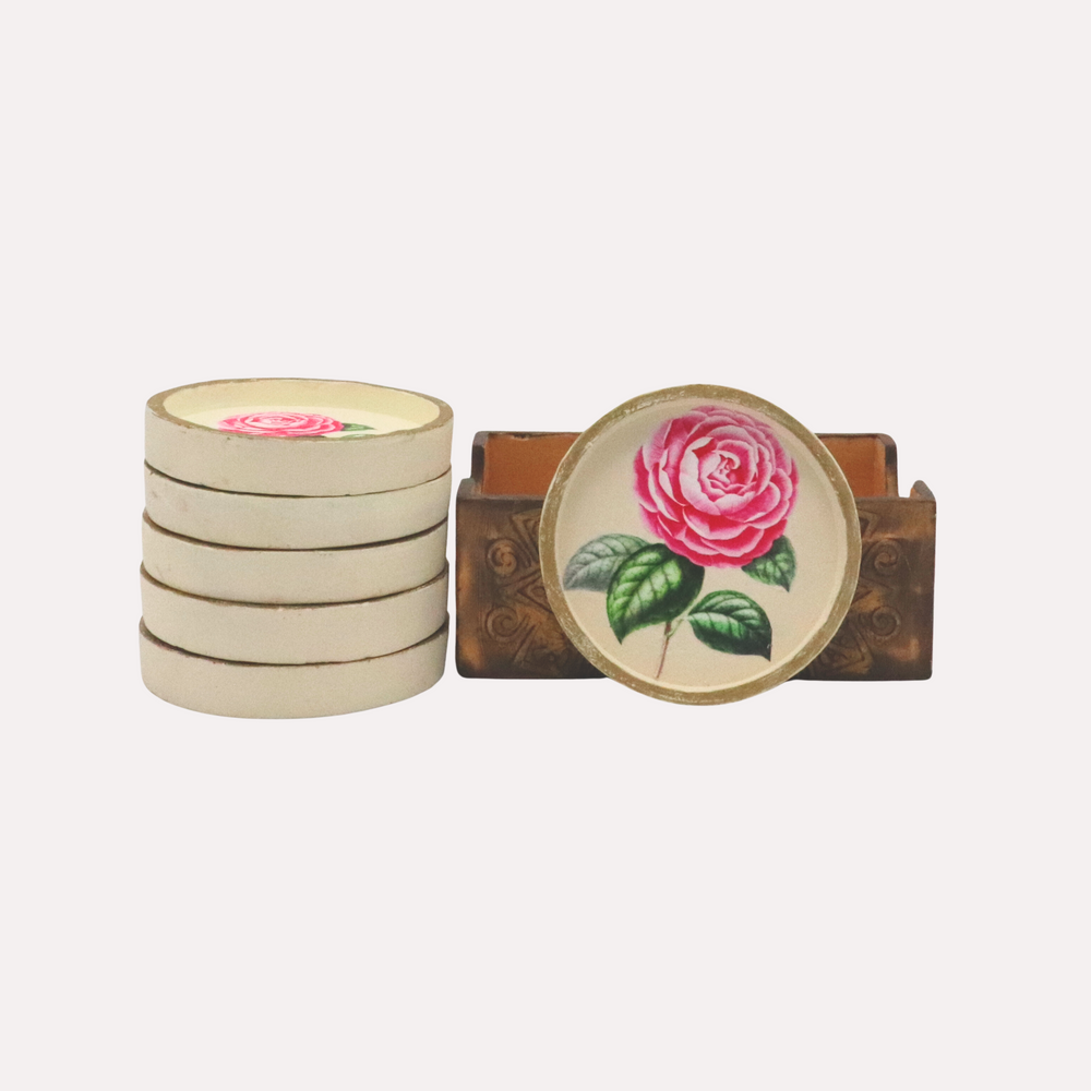 Table Tales Collection: Rose Design Round Clay Coaster Set