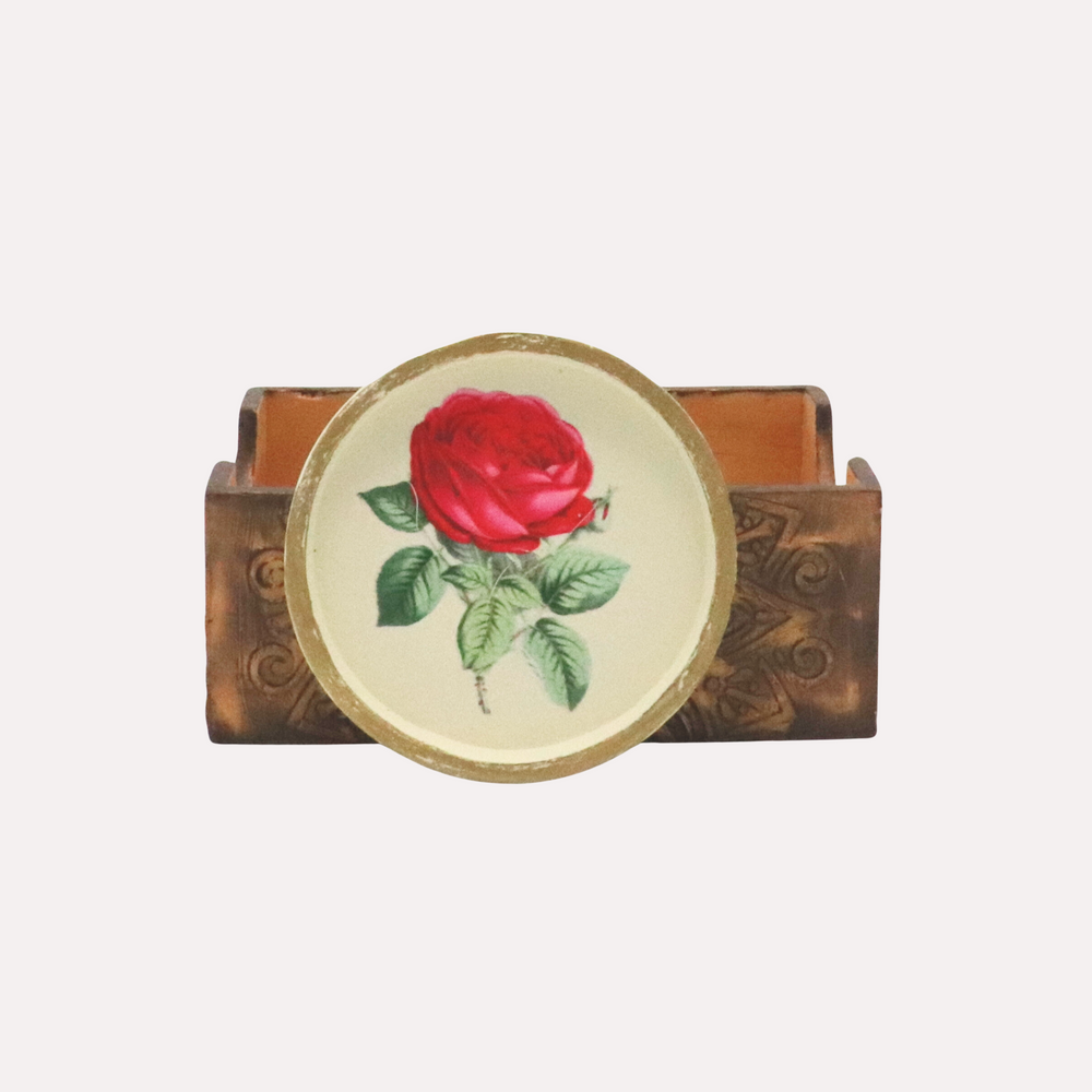 Table Tales Collection: Rose Design Round Clay Coaster Set