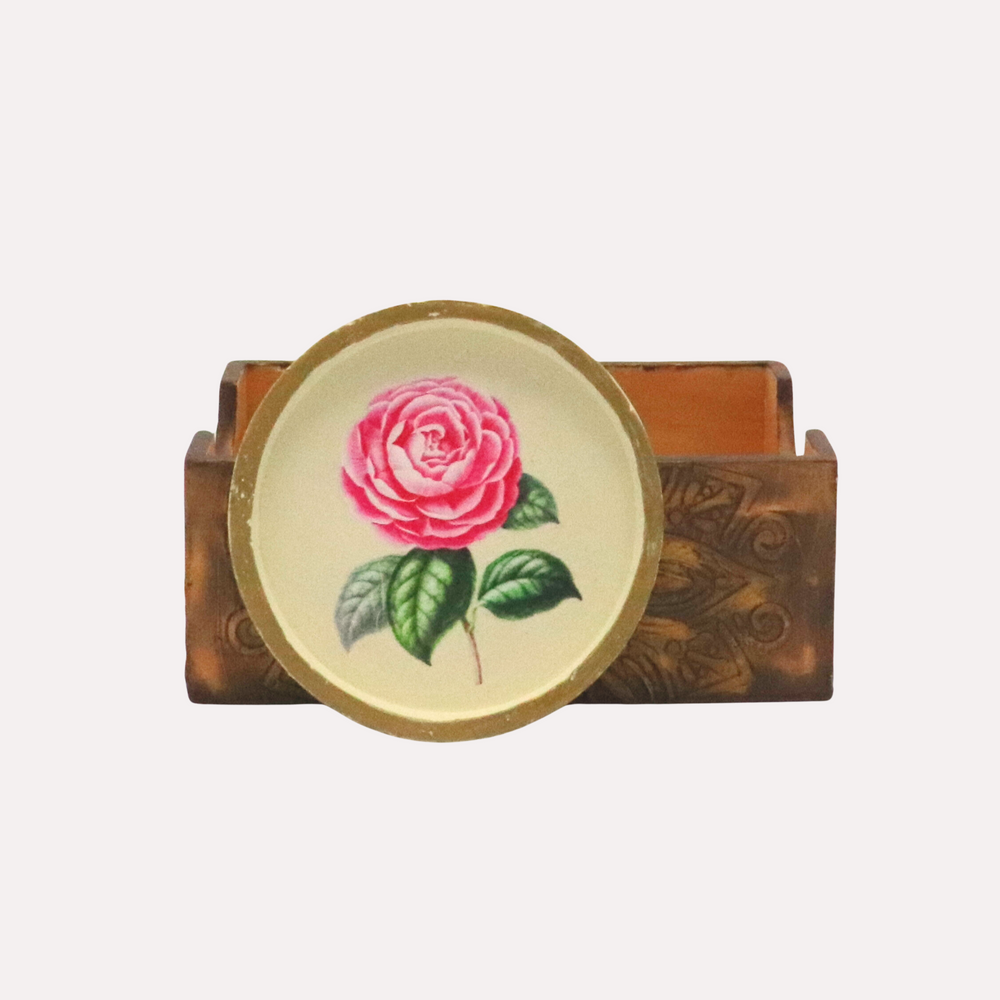 Table Tales Collection: Rose Design Round Clay Coaster Set