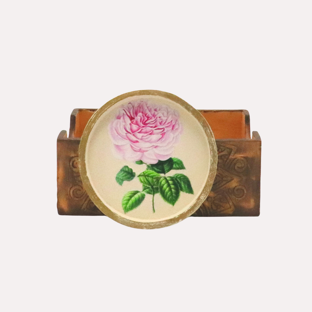 Table Tales Collection: Rose Design Round Clay Coaster Set