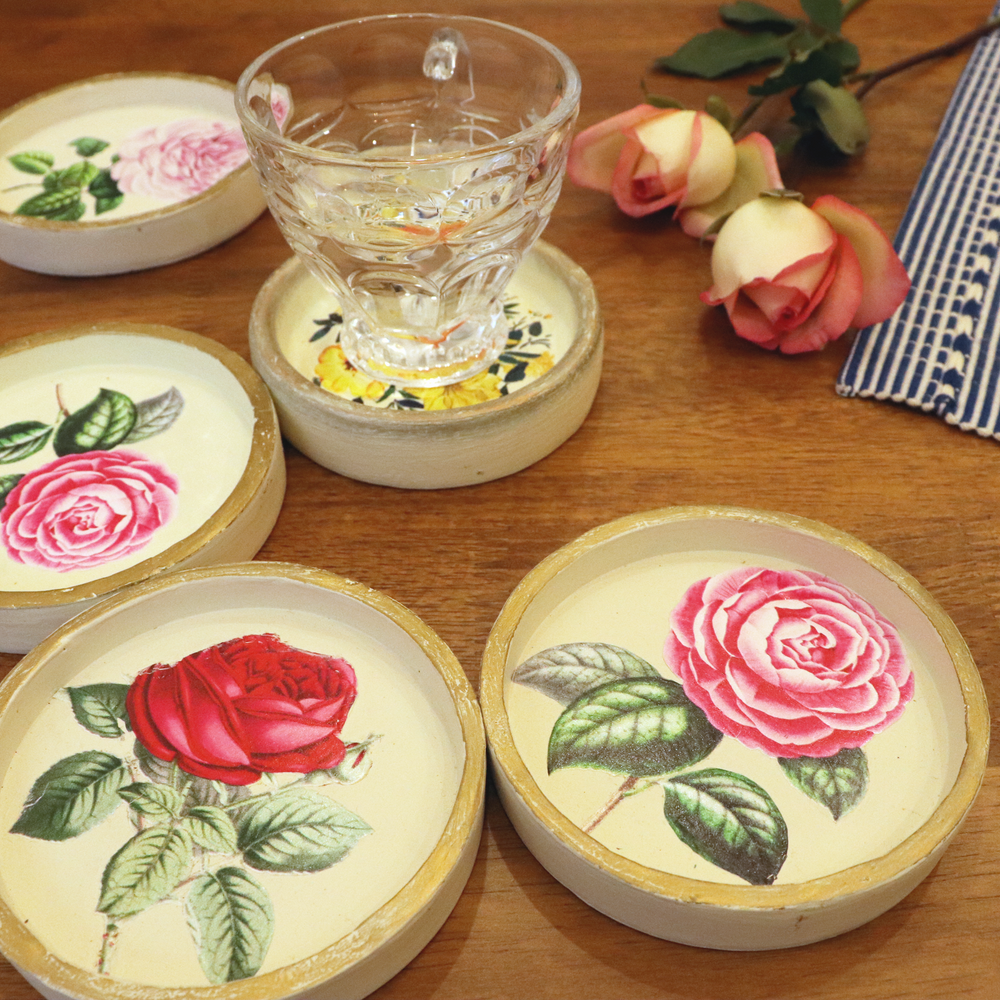 Table Tales Collection: Rose Design Round Clay Coaster Set