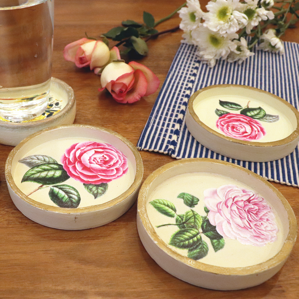 Table Tales Collection: Rose Design Round Clay Coaster Set