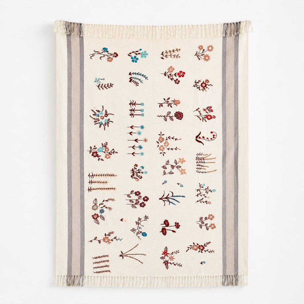 Hand Embroidered Floral Throw (Ivory)