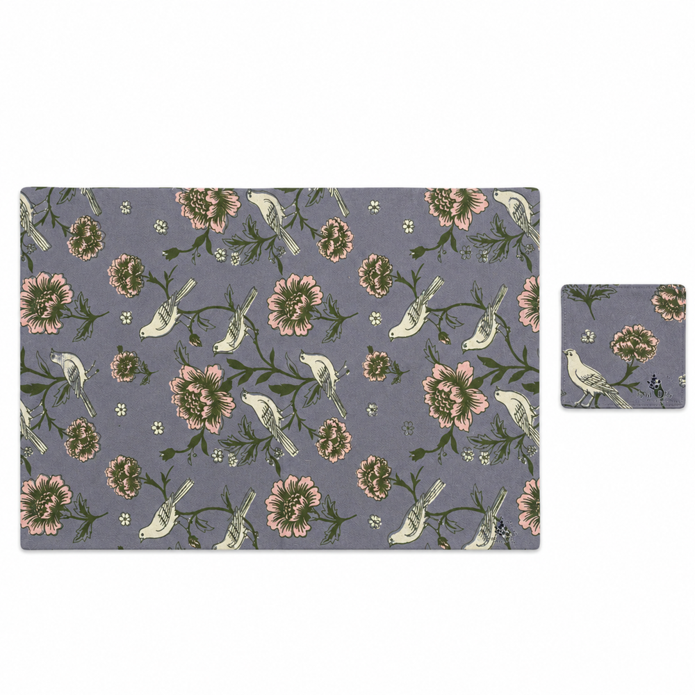 Cotton Placemat and Coaster Set (Screen Print-Purple)