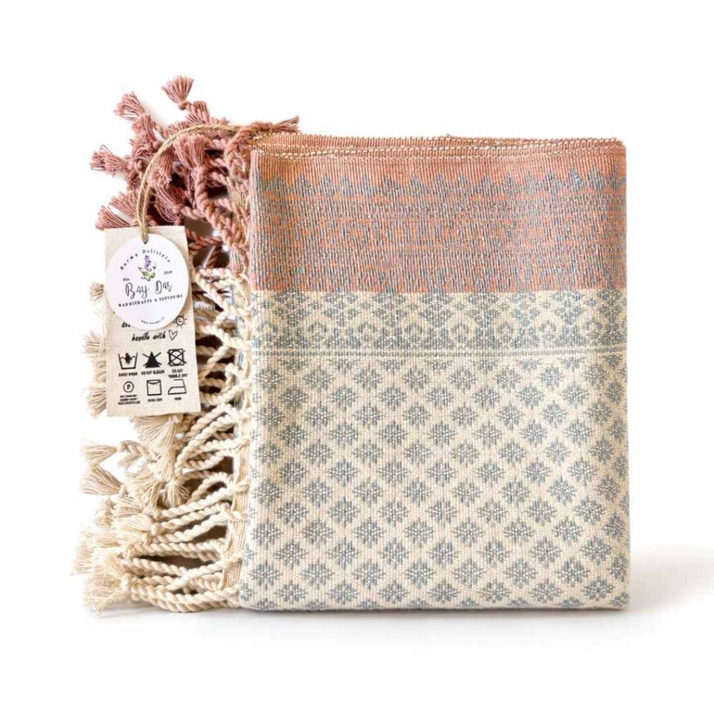 Natural Dyed Handwoven Table Runner in Royal Jasmine Pattern