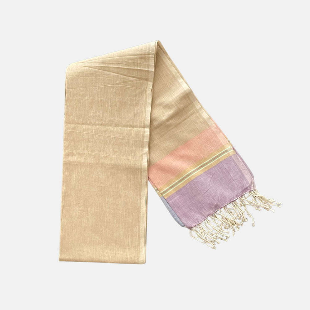 Cotton Shawl with Colorful Stripes: Beige
