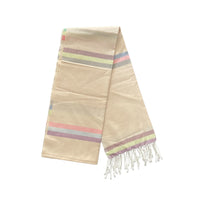 Cotton Shawl with Colorful Stripes: Cream Pink
