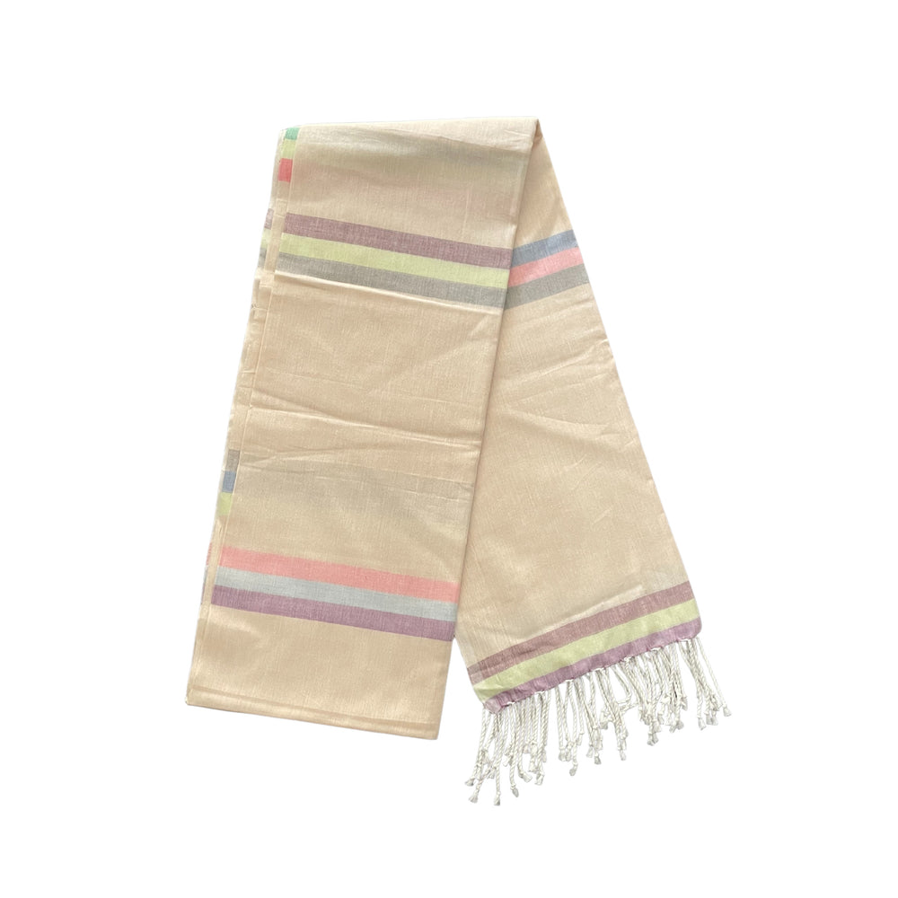 Cotton Shawl with Colorful Stripes: Cream Pink