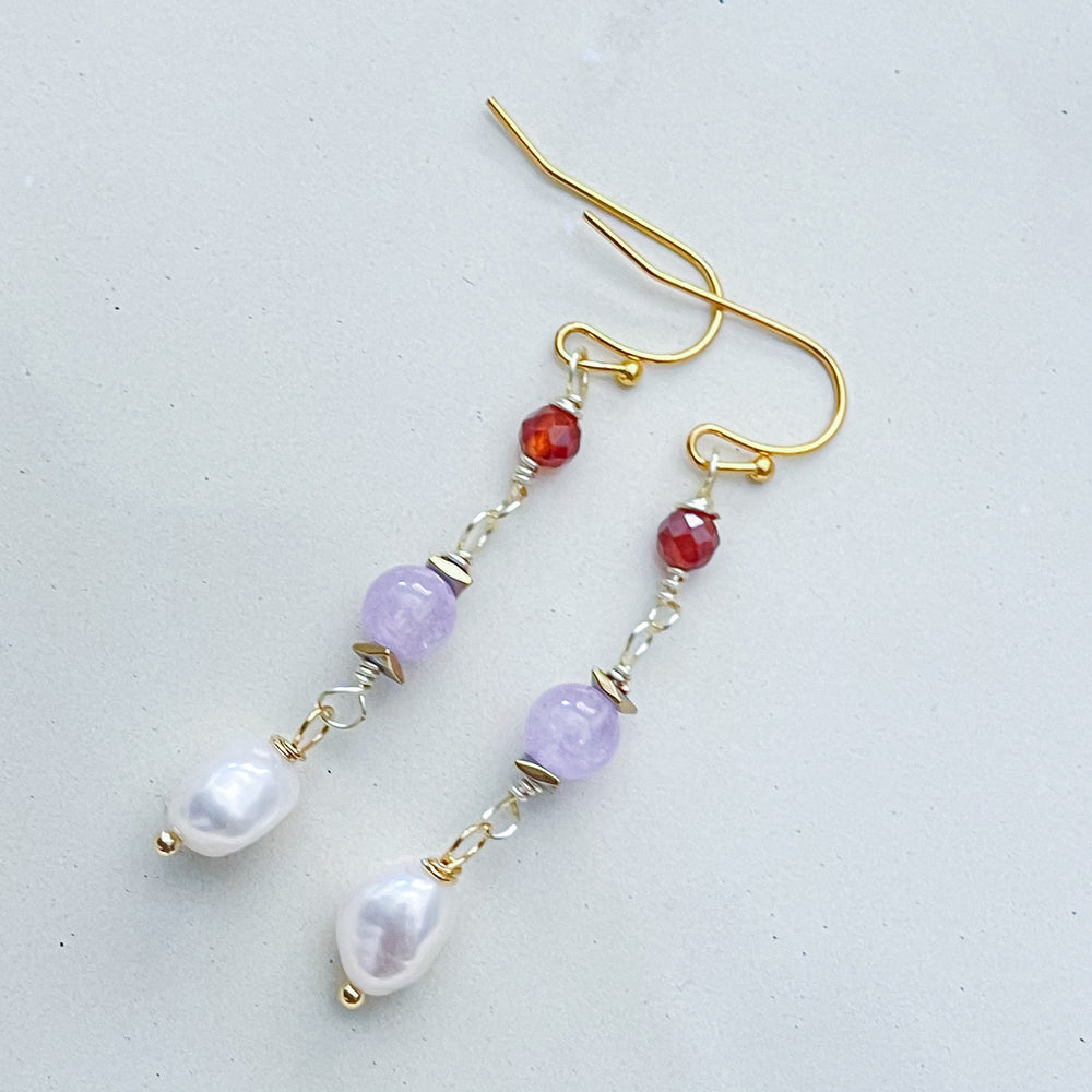 Elegant Beaded Gemstone Dangle Earrings