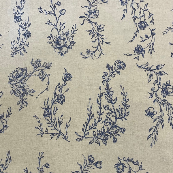 Blue Botanical Toile Fabric Roll