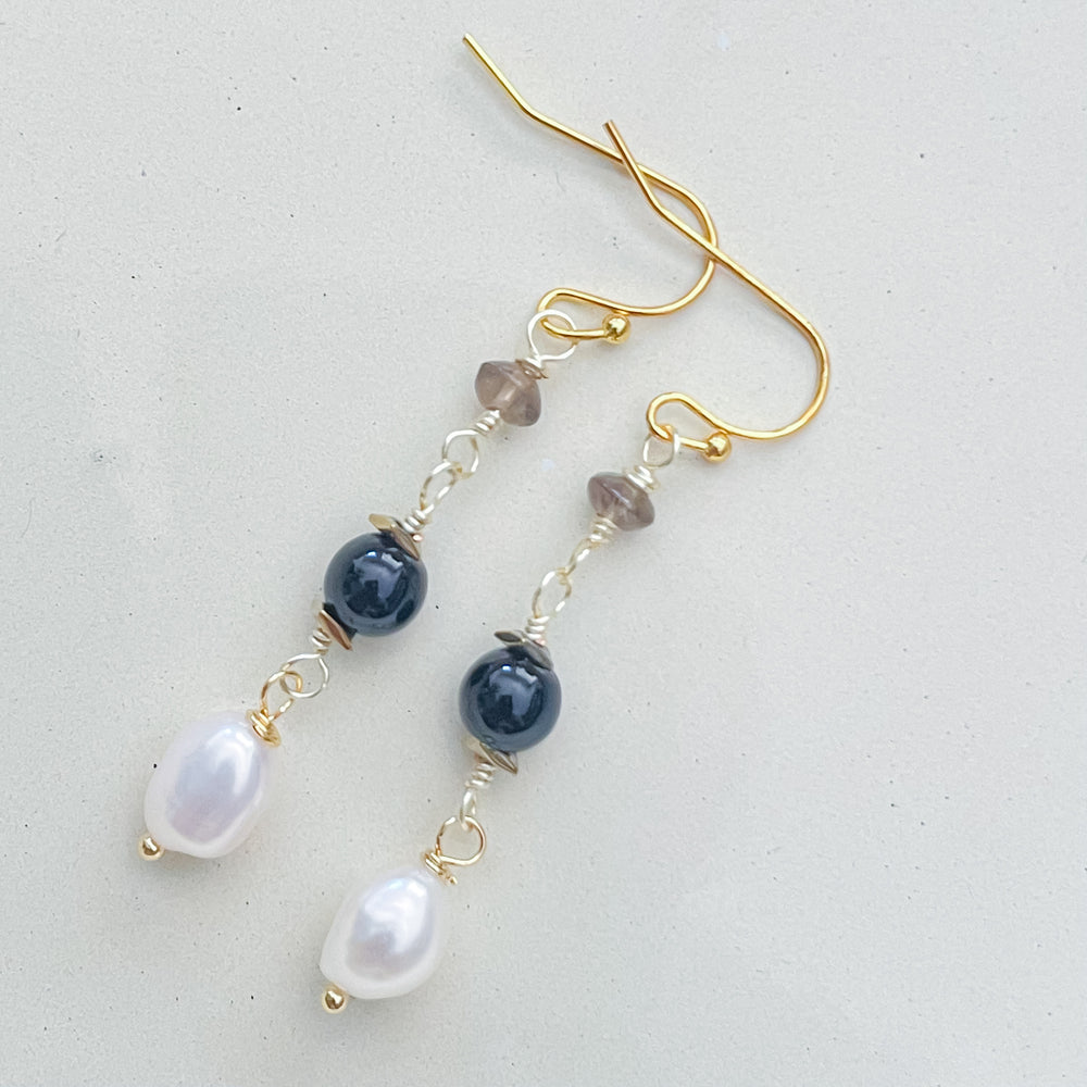 Elegant Beaded Gemstone Dangle Earrings