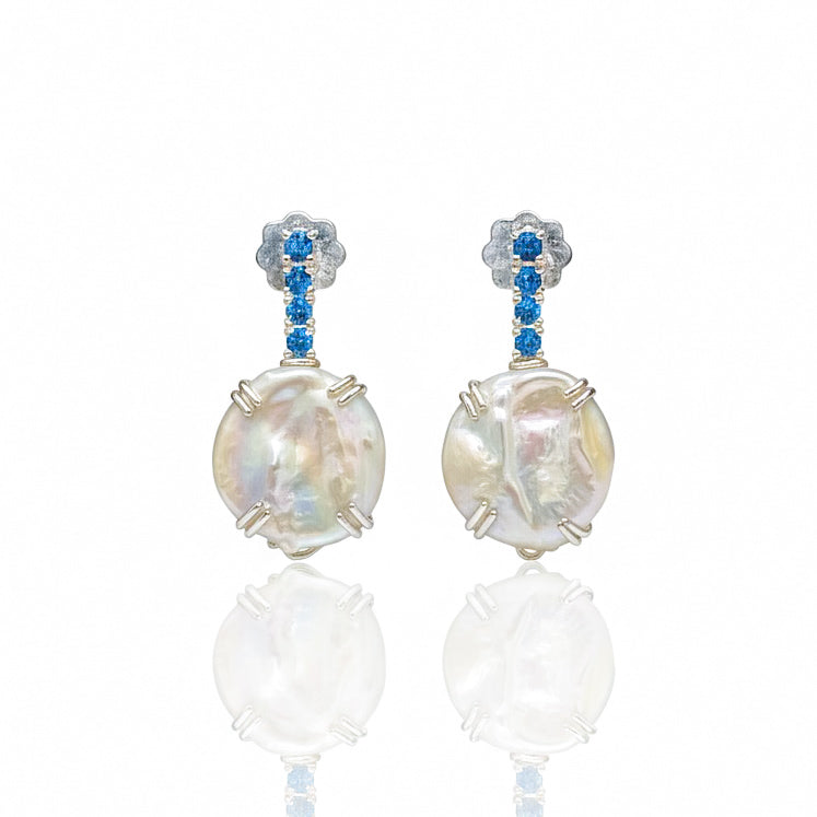 Elegant Coin Pearl and Topaz Drop Earrings