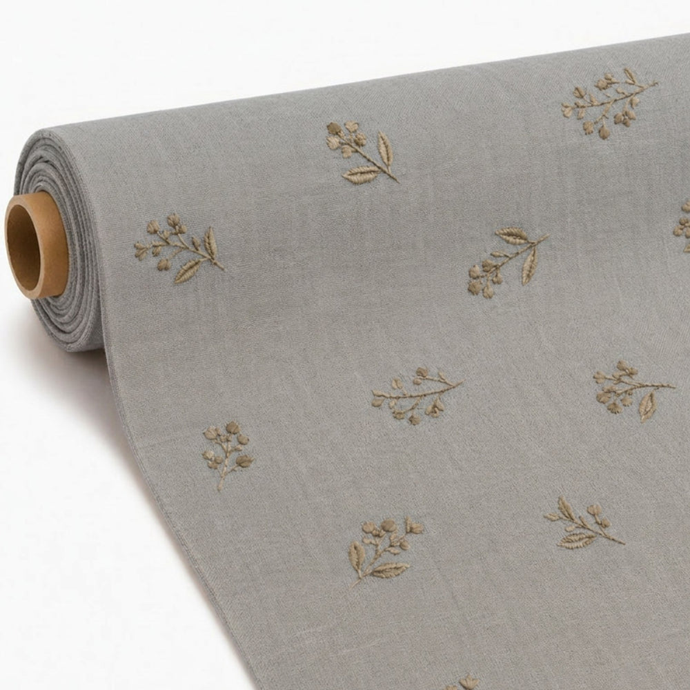 Botanical Floral Machine Embroidery Fabric Roll