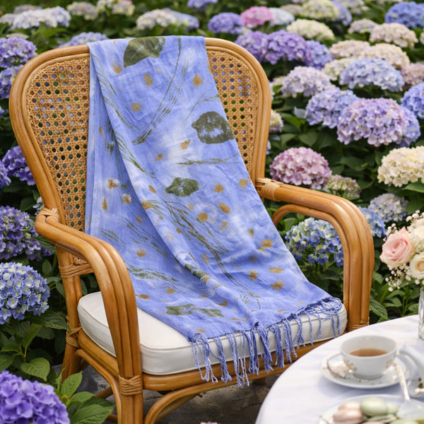 Garten: Blue & White Eco Print Shawl with Natural Cotton Botanical Prints