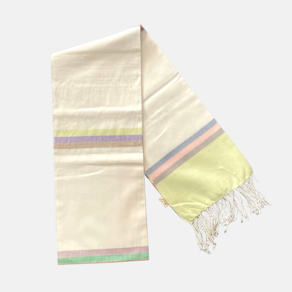 Cotton Shawl with Colorful Stripes: Ivory White