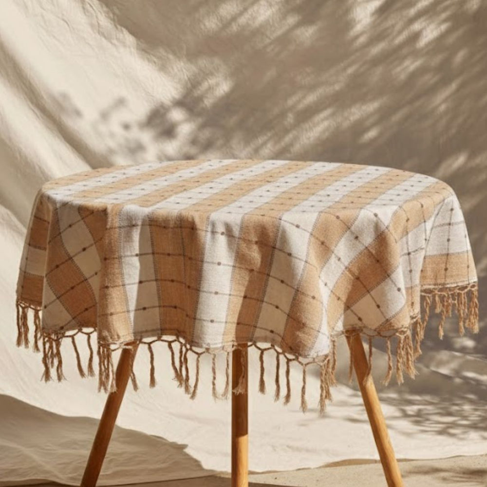 Handwoven Cotton Round Tablecloth