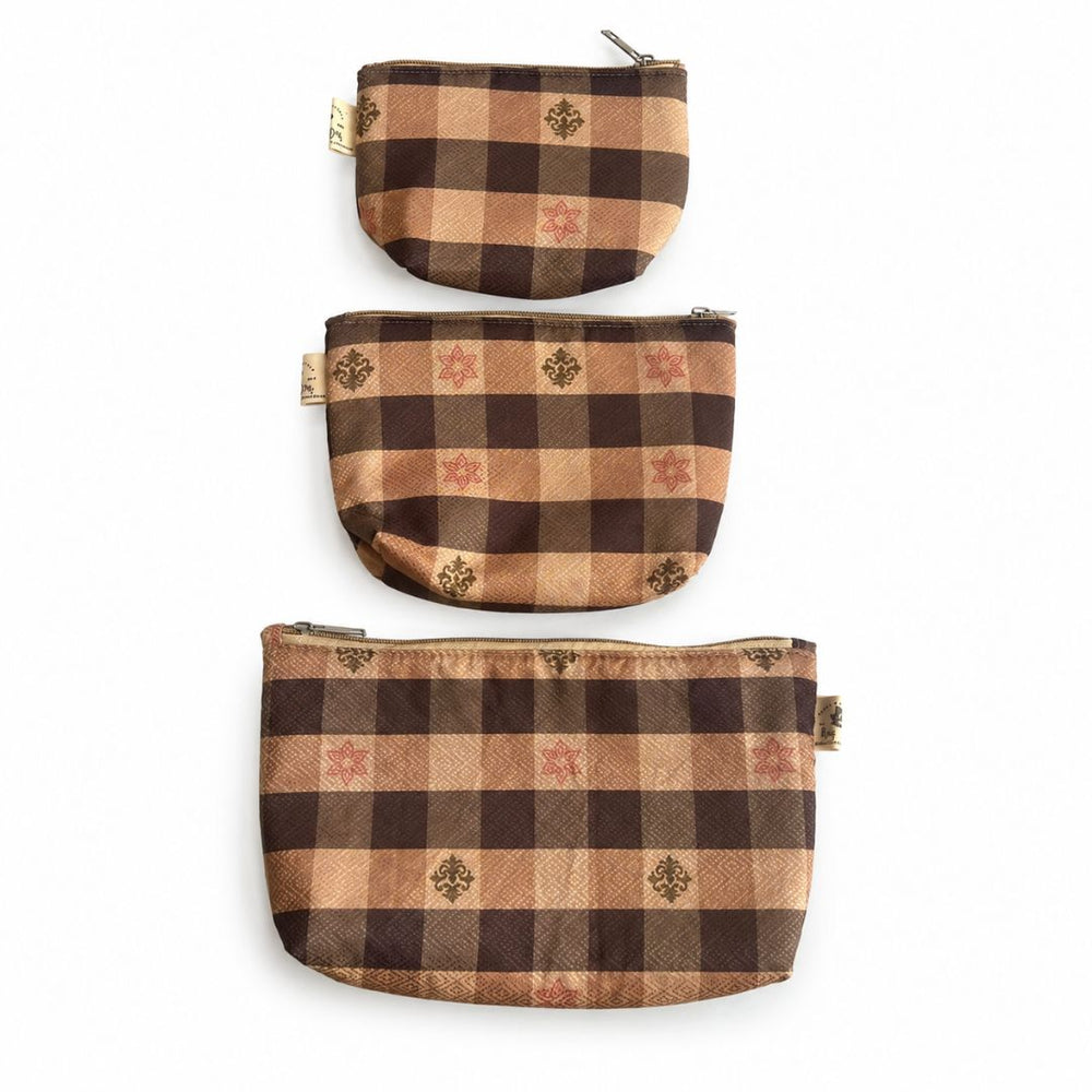 Cocoa Check Pattern Pouch Set (3 Pcs)