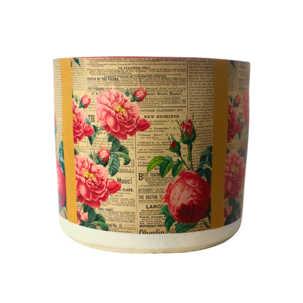 Vintage Floral Pattern Decoupage Terracotta Pot - Medium Size (Height: 8~9 inches,  Width: 10~12 inches)