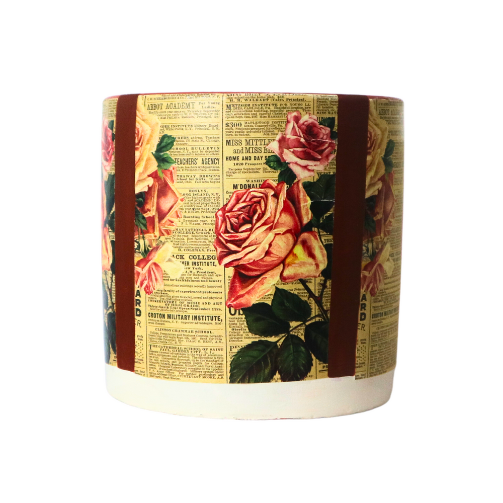 Vintage Floral Pattern Decoupage Terracotta Pot - Medium Size (Height: 8~9 inches,  Width: 10~12 inches)