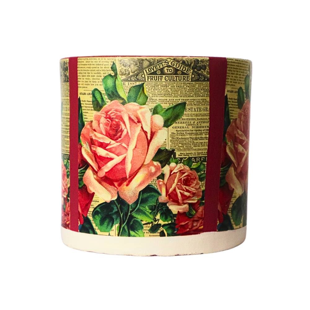 Vintage Floral Pattern Decoupage Terracotta Pot - Medium Size (Height: 8~9 inches,  Width: 10~12 inches)