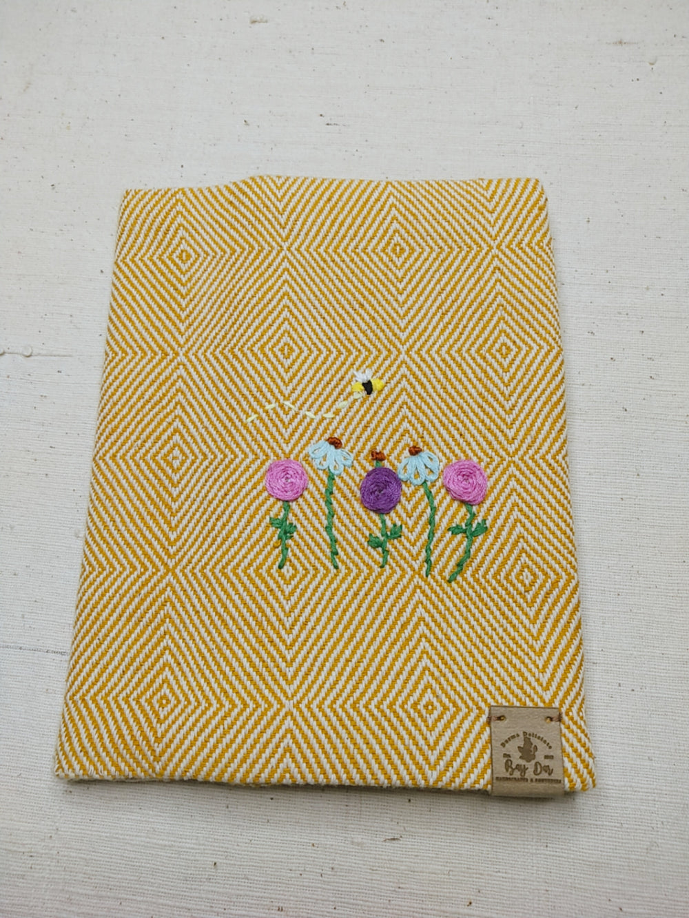 100% Cotton Book Cover with Beautiful Embroidery Flowers (Design 3)