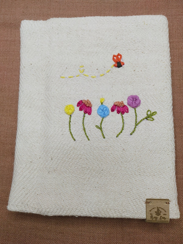 100% Cotton Book Cover with Beautiful Embroidery Flowers (Design 3)