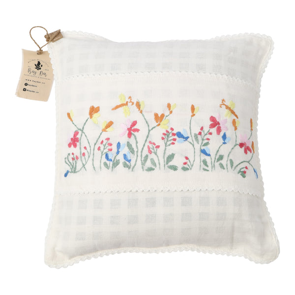 Hand Embroidery Cushion Cover with Mini Garden Pattern