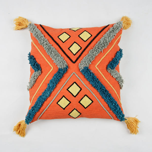 Hand Embroidery Cushion Cover with Geometric  Pattern