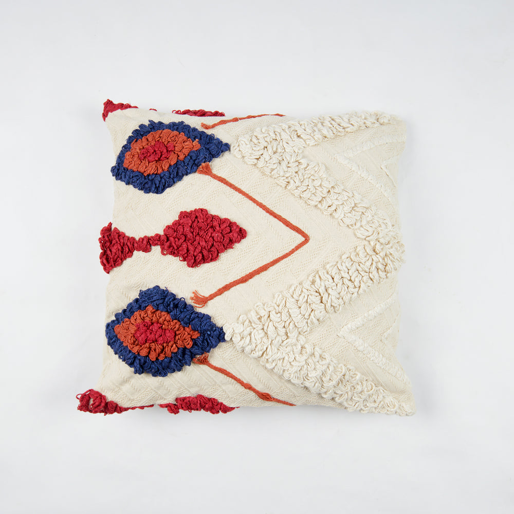 Punch Needle Embroidered  Cushion Cover with Diamond Pattern