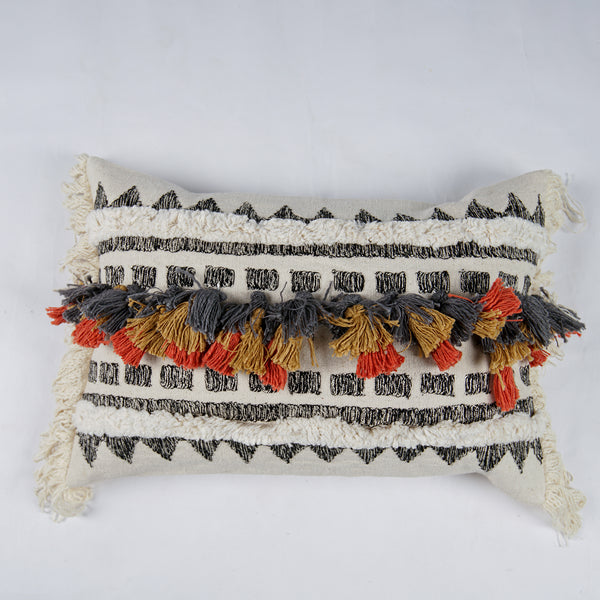 Hand Weaved Cotton Cushion Cover with Tassels