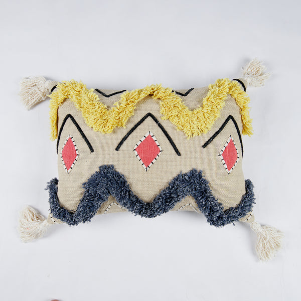 Hand Weaved Cotton Cushion Cover with Upcycled Threads in Geometric Pattern