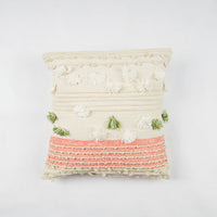 Hand Weaved Cotton Cushion Cover with Small Pom Pom
