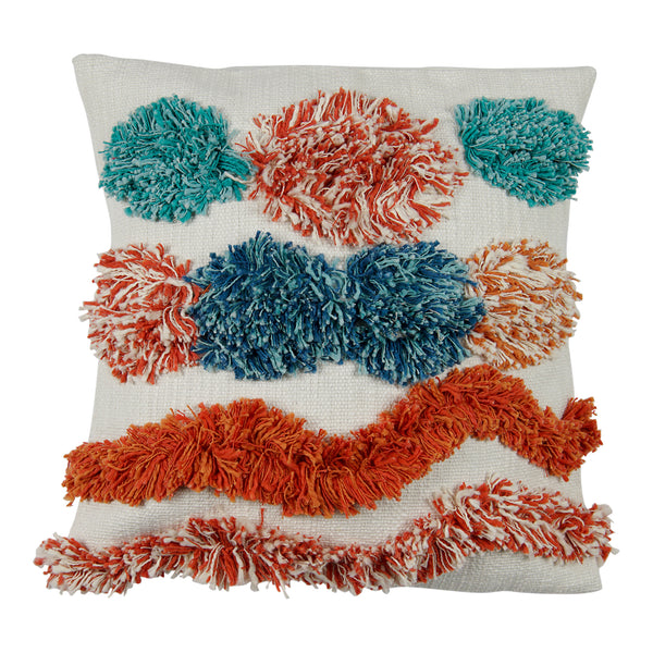 Upcycled Hand Weaved Cushion Cover with Poms Poms