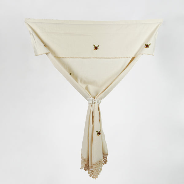 Hand-Embroidered Cotton Curtains with Crochet Lace Trim