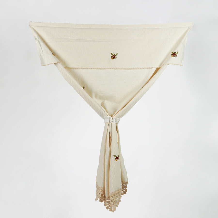 Hand-Embroidered Cotton Curtains with Crochet Lace Trim