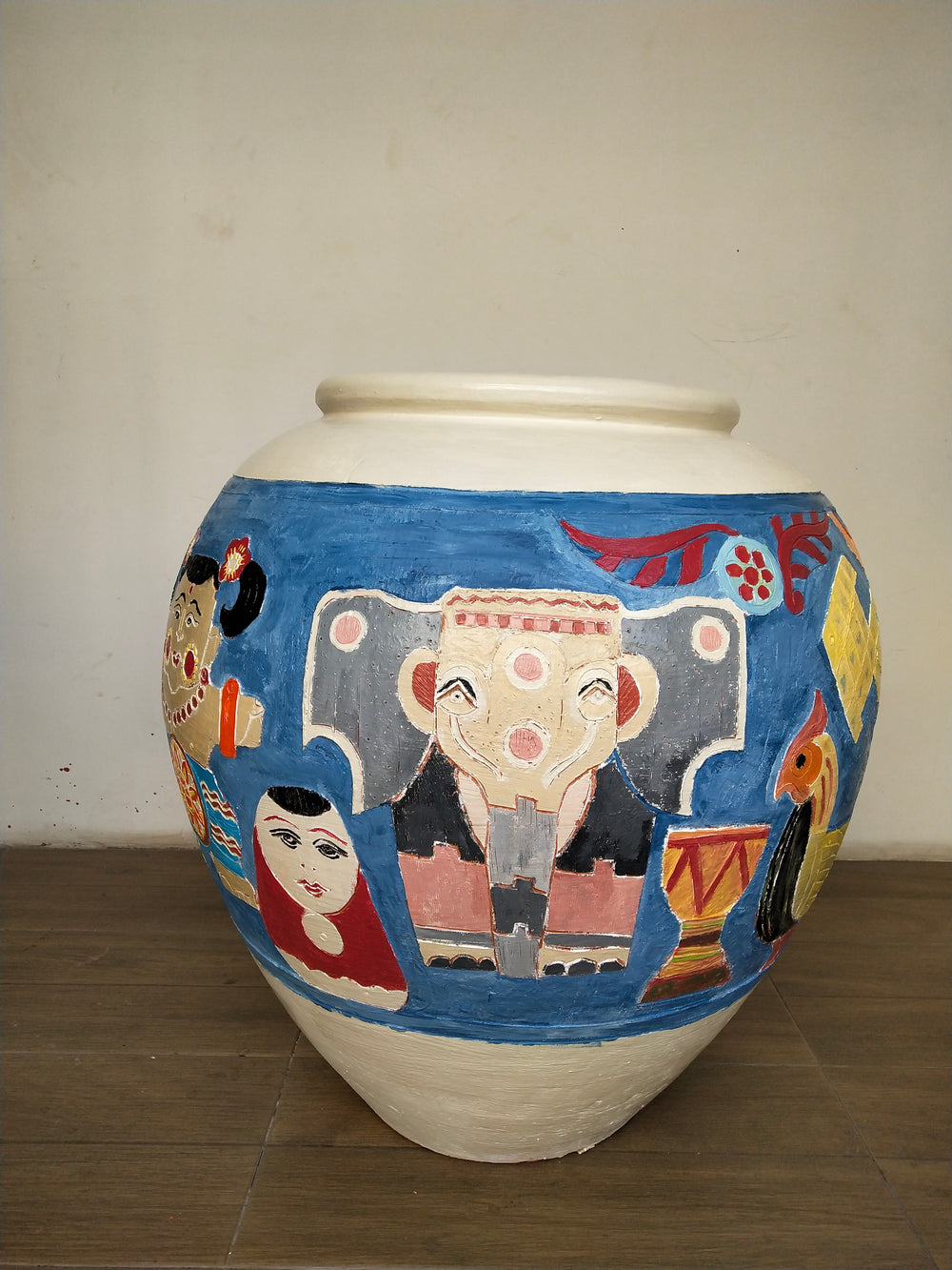 Hand Painted Pot  with Myanmar  Traditional Toys (WIP)  Design